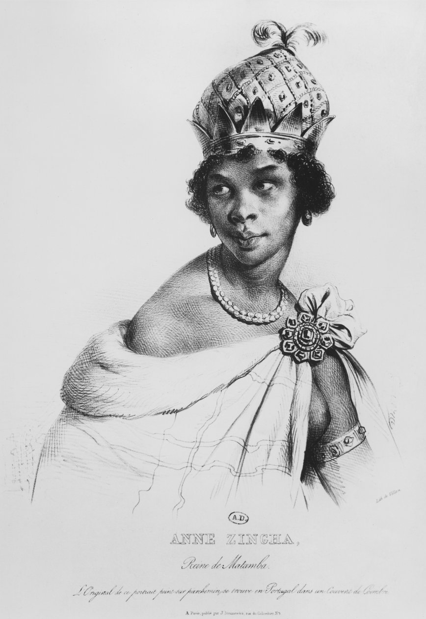 Ann Zingha, drottning av Matamba, tryckt av Fancois le Villain, ca 1830 av Achille Devéria