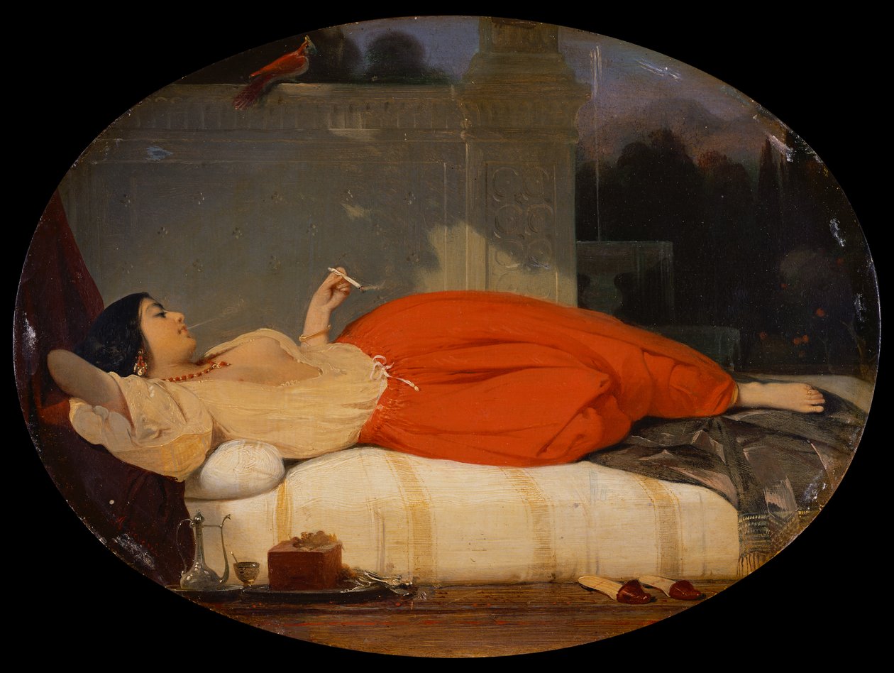 Odalisque, ca 1830-35 (olja på pannå) av Achille Devéria