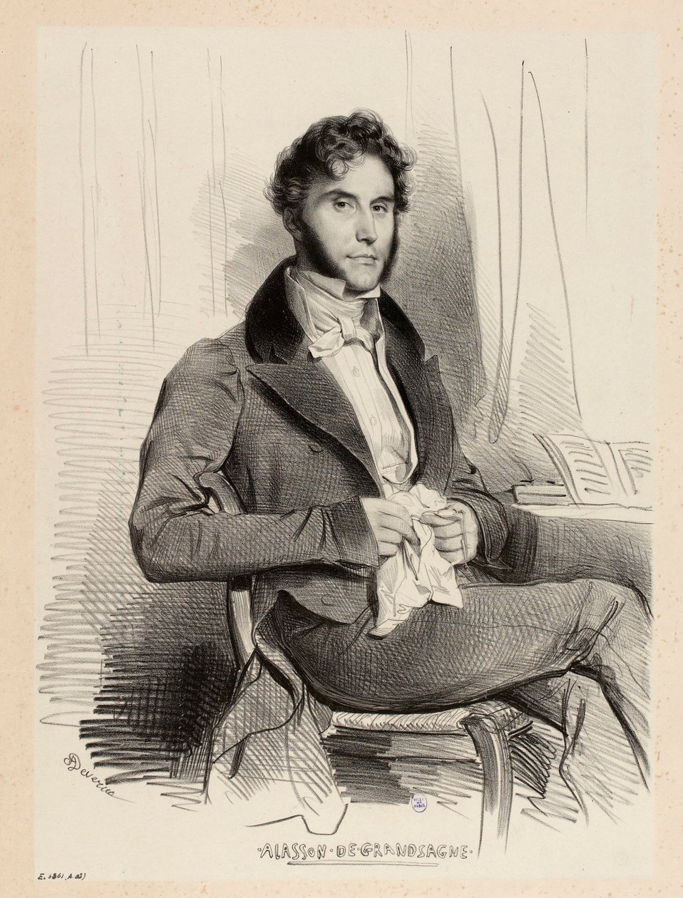Porträtt av Ajasson de Grandsagne av Achille Devéria