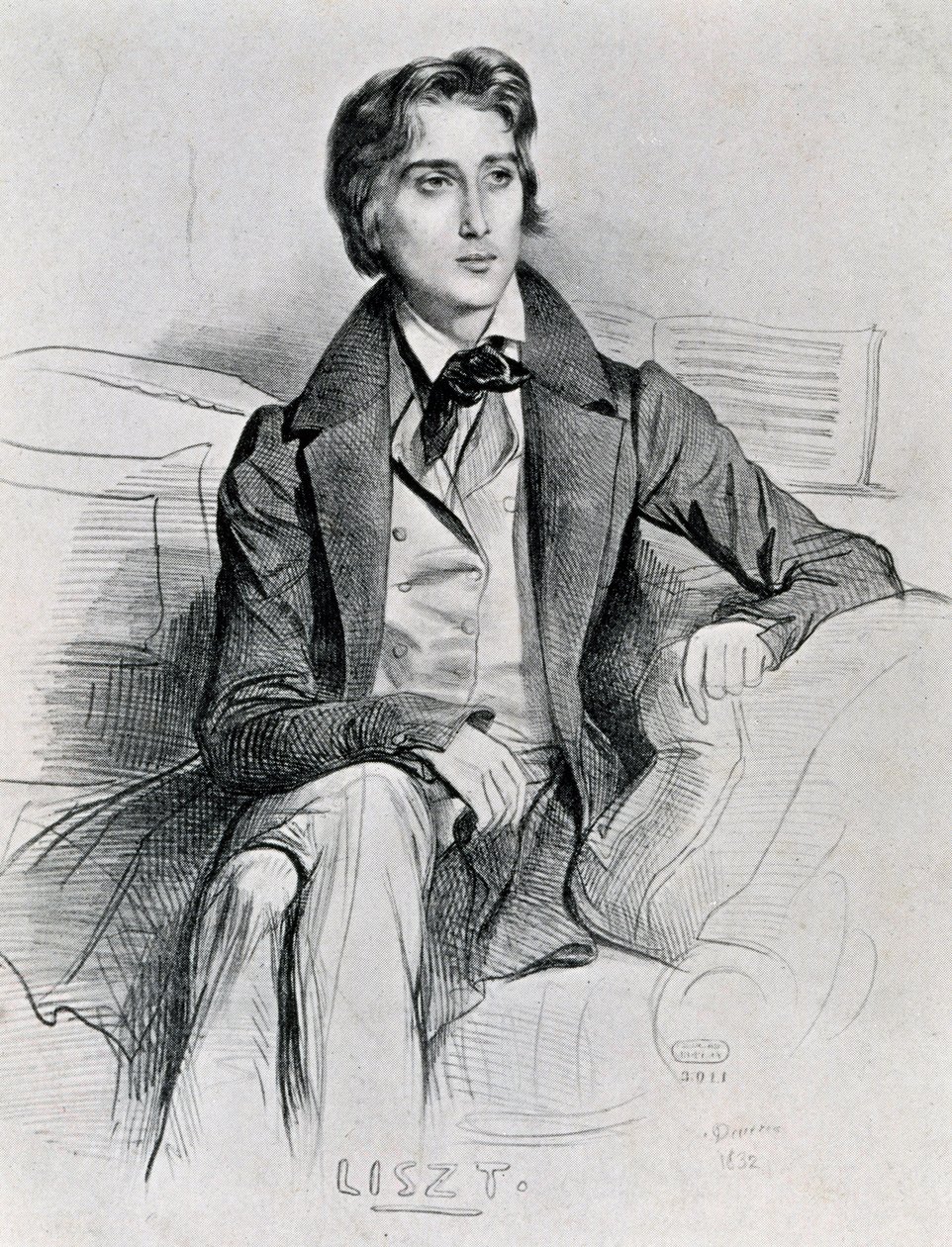 Porträtt av den ungerska kompositören och pianisten Franz Liszt (Doborjan av Achille Devéria