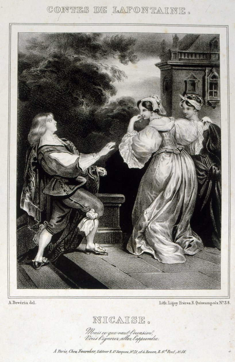 Illustration från "Nicaise" från berättelserna om La Fontaine av Achille Devéria