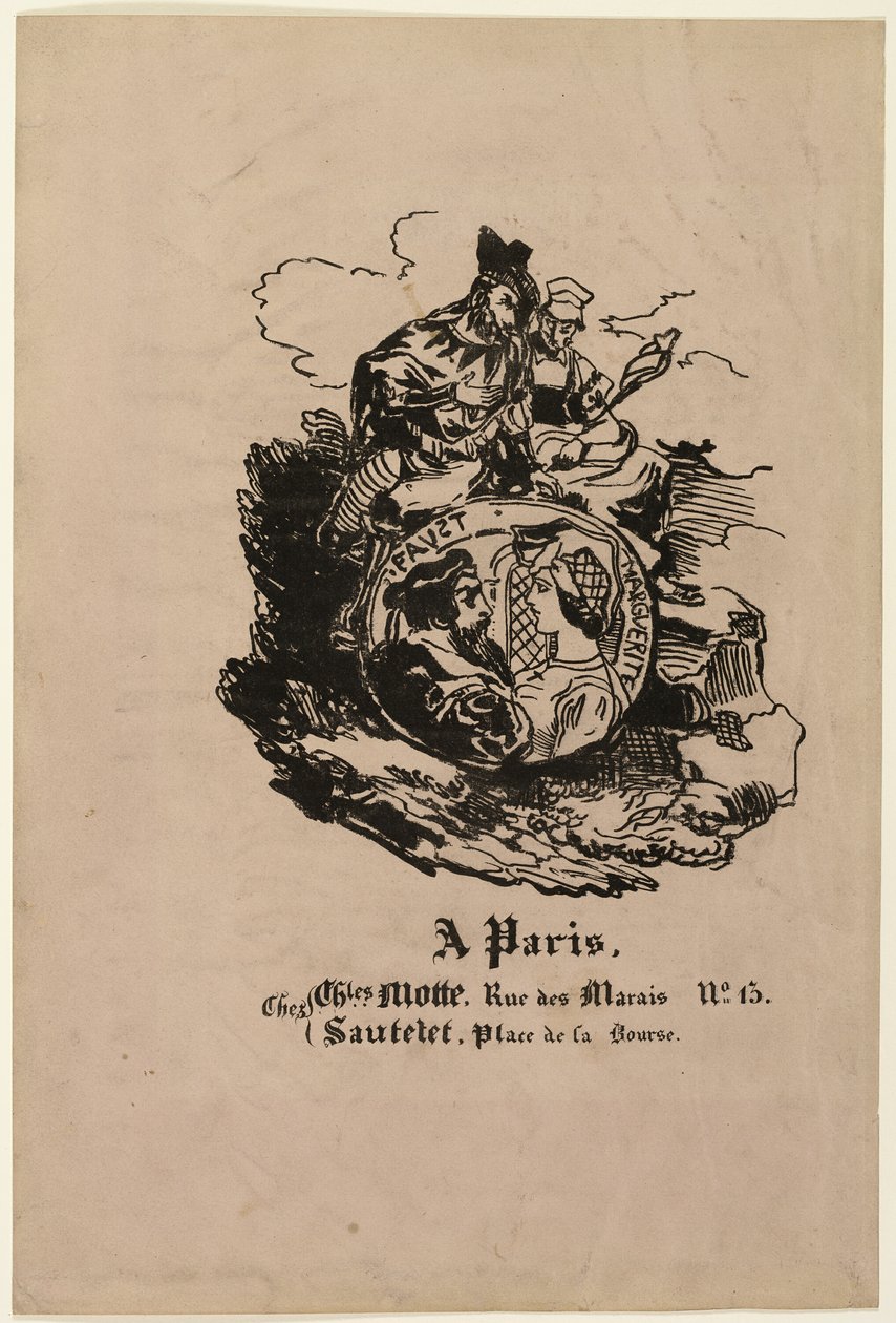 Porträttmedaljong av Faust och Marguerite, förlagsblad från Faust av Achille Devéria