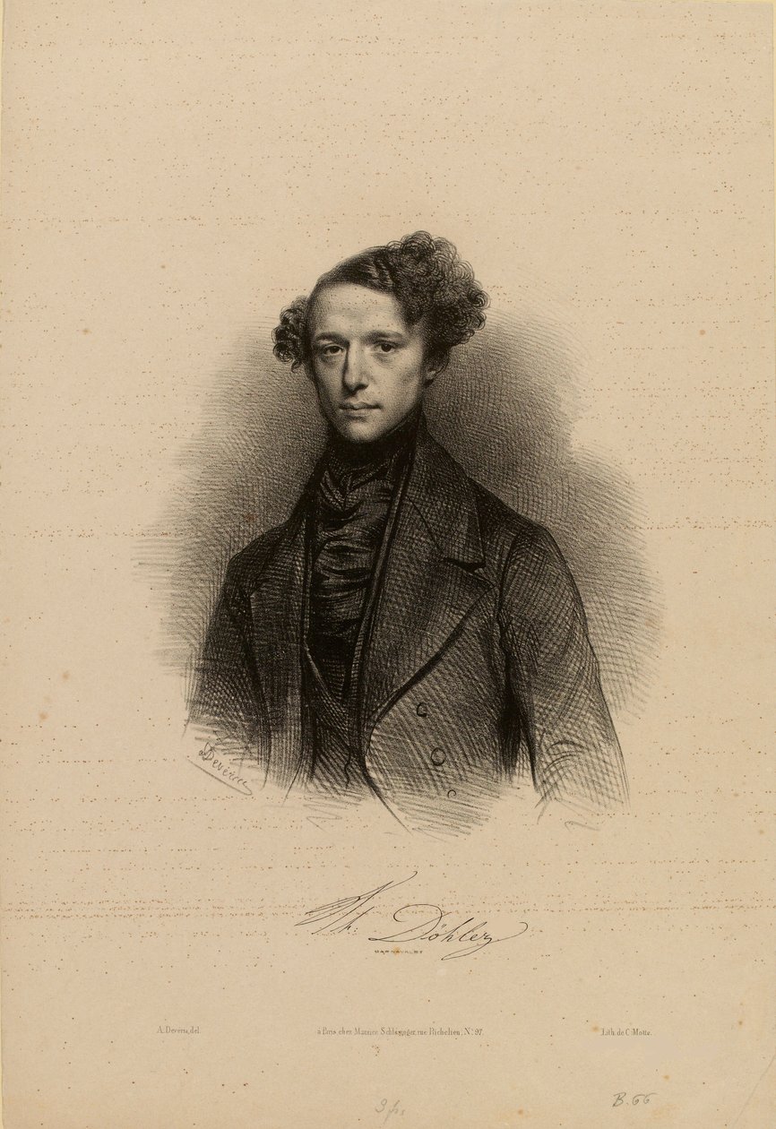 Porträtt av kompositören Theodor Döhler 1814-1856. av Achille Devéria