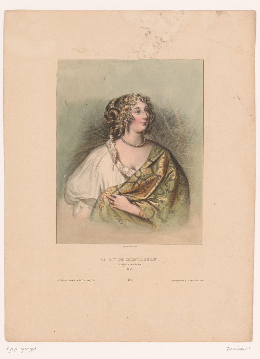 Porträtt av Madame de Montespan La M.ise de Montespan, älskarinna till Ludvig XIV, 1667 (titel på objektet) Famous Women (serietitel) av Achille Devéria