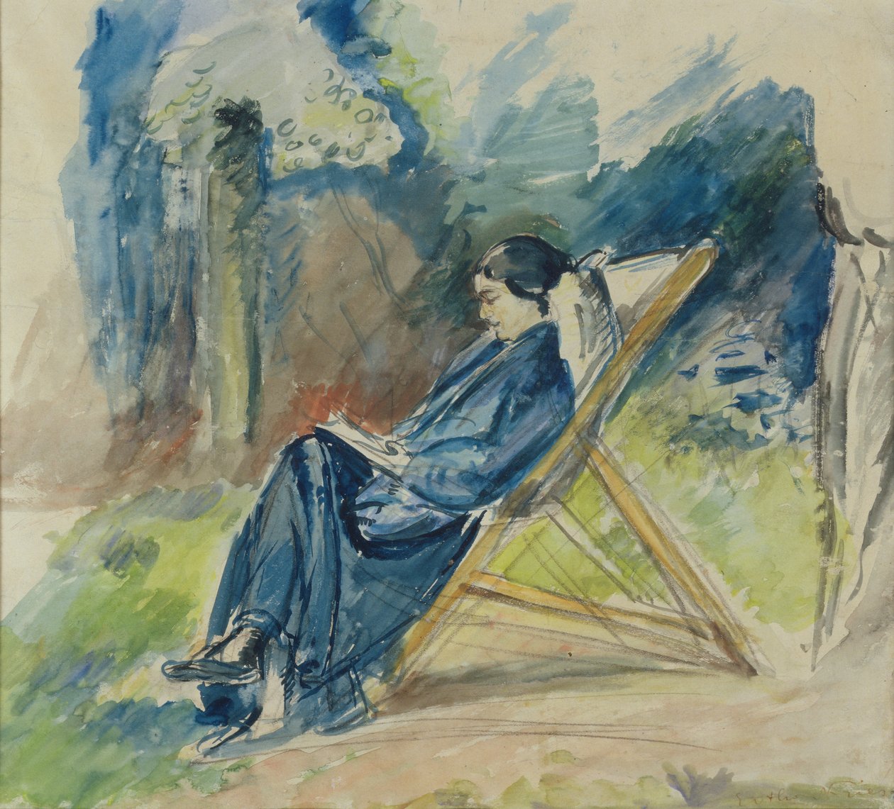 Kvinna i schäslong, ca 1935 (akvarell) av Achille Emile Othon Friesz