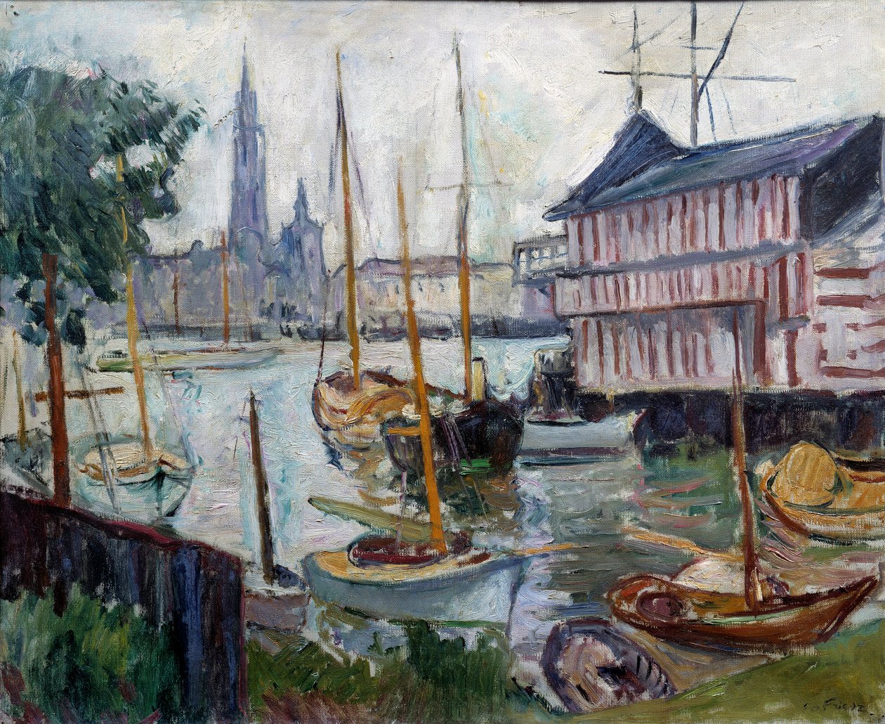 Damm med fiskebåtar Målning av Achille-Emile (Achille Emile) Othon Friesz (1879-1949) 1900-talet Le Havre, Musee des Beaux Arts av Achille Emile Othon Friesz