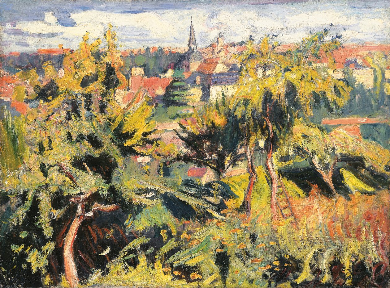Liten stad bakom träd av Achille Emile Othon Friesz