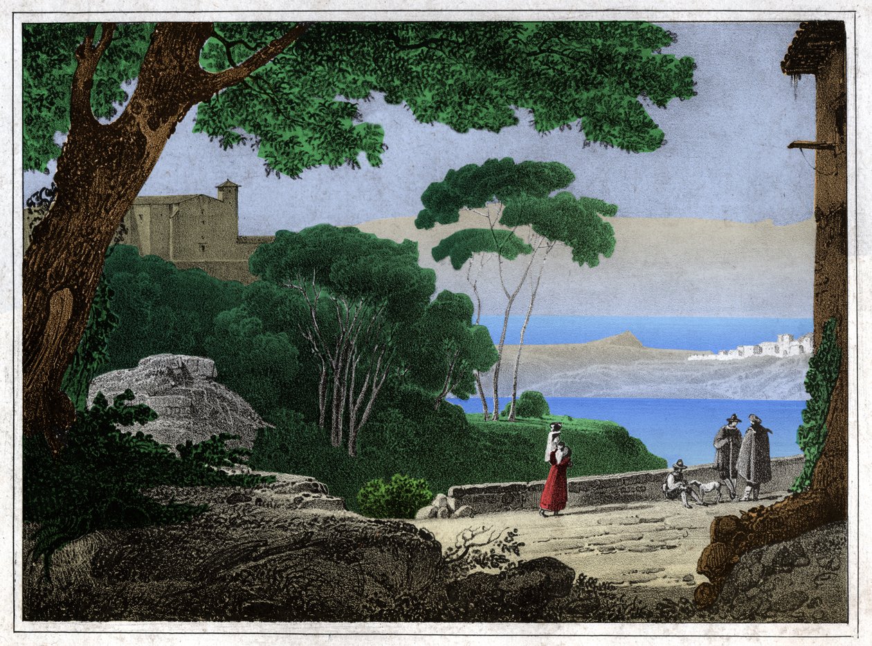 Albanosjön. (gravyr, ca 1820) av Achille Etna Michallon