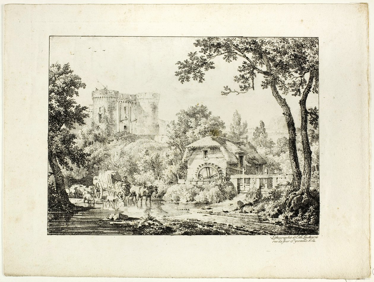 Landskap med kvarn och slott av Achille Etna Michallon