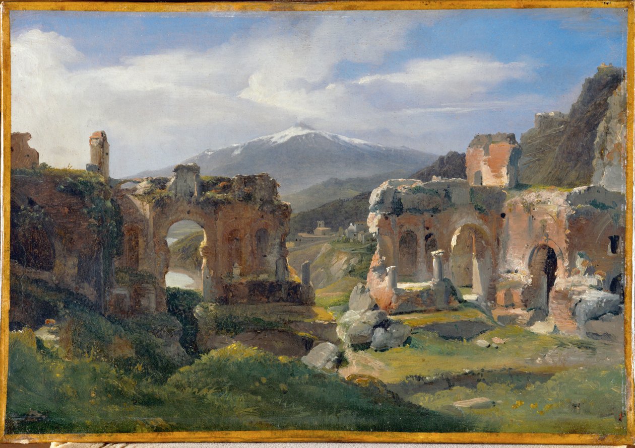 Ruines du theatre de Taormina - Ruinerna av teatern i Taormina ... av Achille Etna Michallon