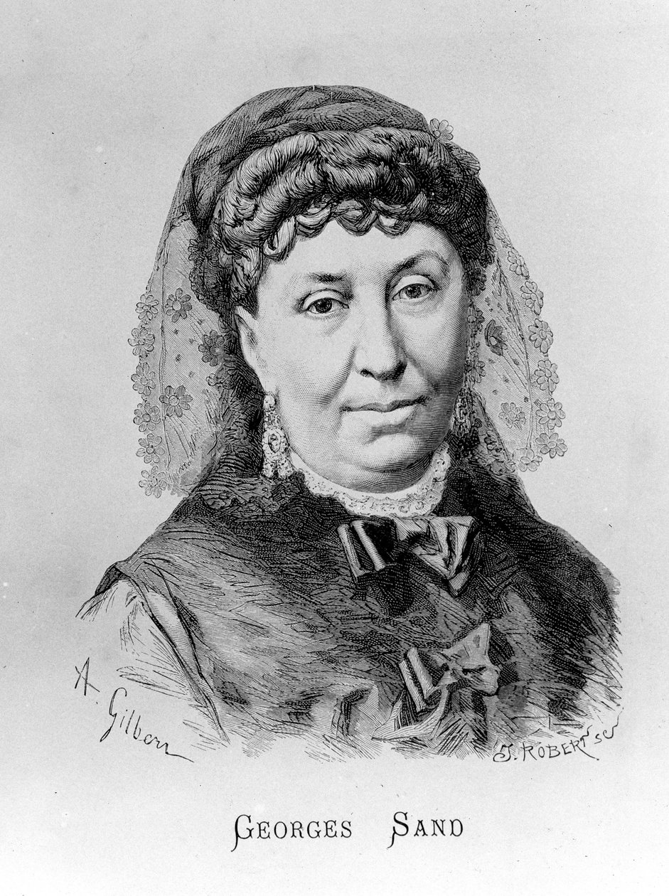 Porträtt av George Sand (Aurore Dupin, Baronne Dudevant) (1804-1876) av A. Gilbern av Achille Isidore Gilbert