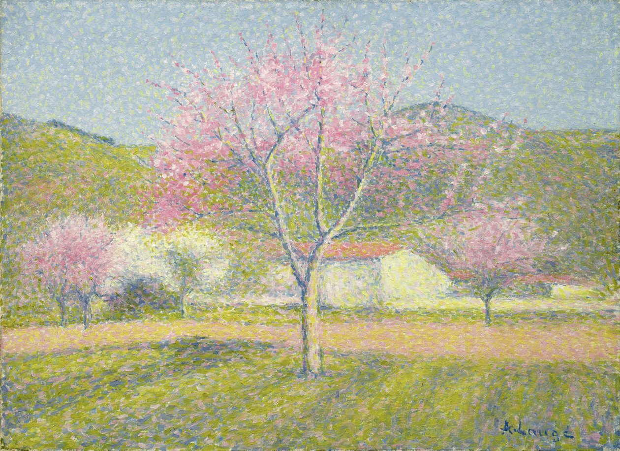An Orchard in Springtime, Apple Trees in Bloom, ca 1920-29 (olja på bomull) av Achille Lauge