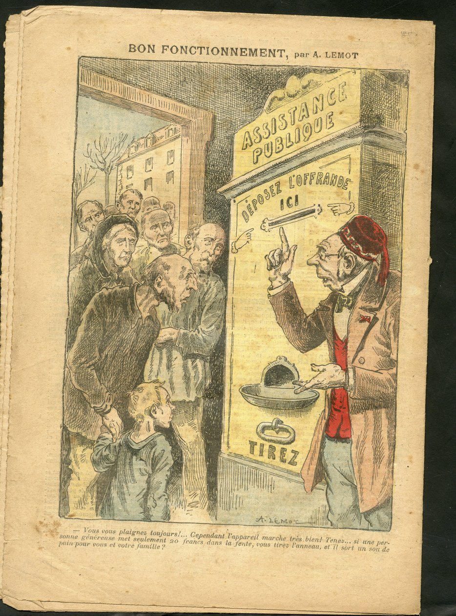 Illustration av Achille Lemot (1846-1909) för omslaget till Le Pelerin, 07/02/09 - Bra fungerande - Familj, Misere, Offentlig hjälp av Achille Lemot