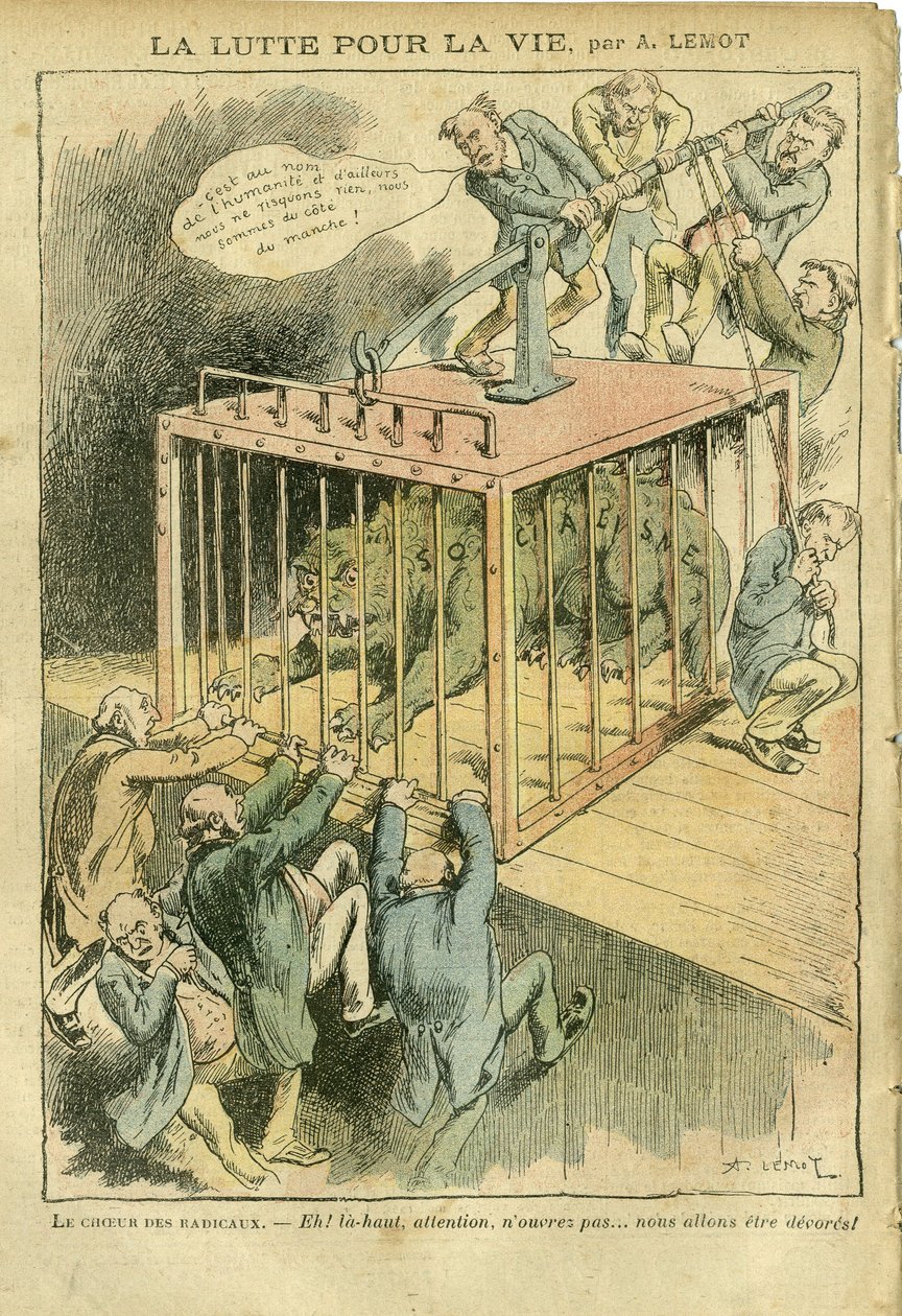 Illustration av Achille Lemot (1846-1909) i Le Pelerin, 21/04/07 - Kampen för livet - Socialism, Radikal-socialism - Animalisering av Achille Lemot