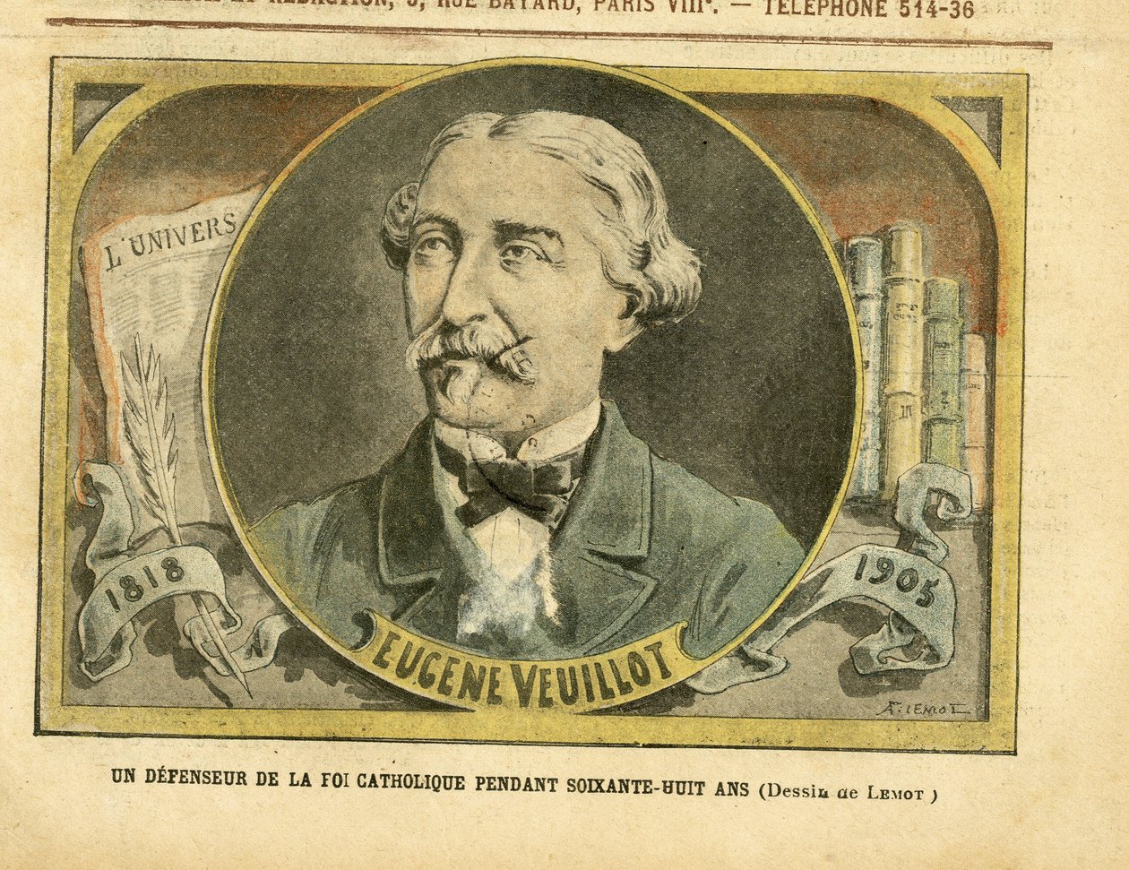 Illustration av Achille Lemot (1846-1909) i Le Pelerin, 01/10/05 - En försvarare av den katolska tron i sextioåtta år - Press/Media, Religion Faith, L