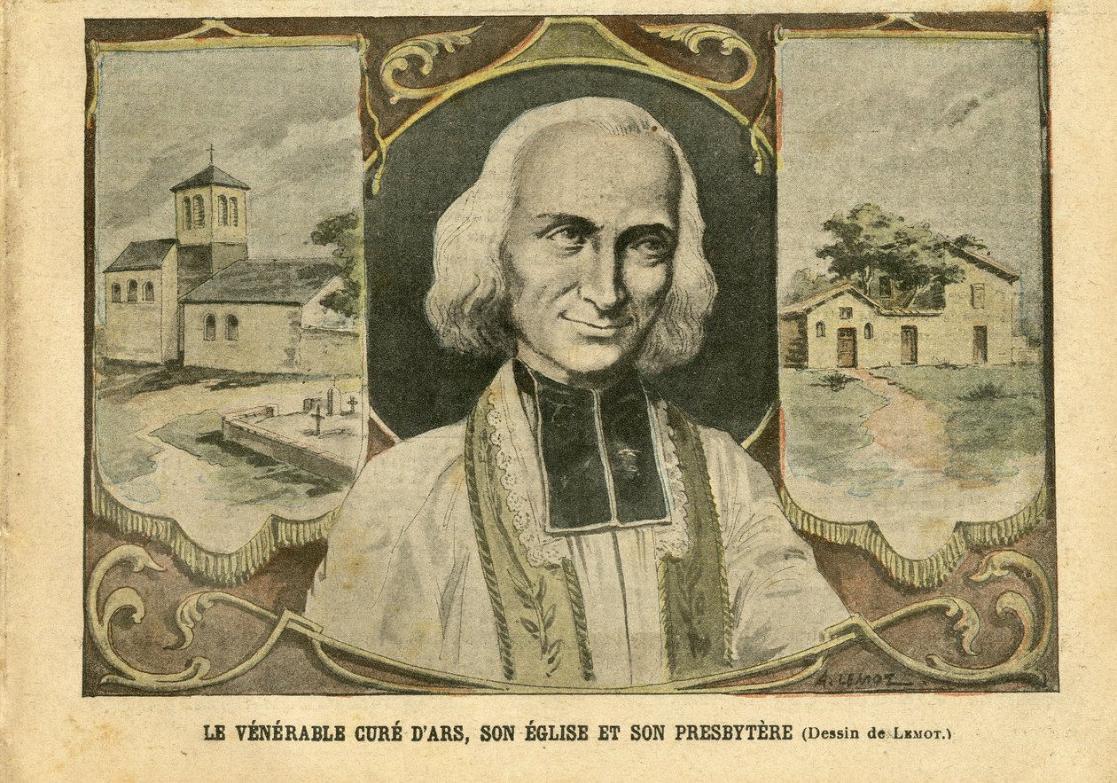 Illustration av Achille Lemot (1846-1909) i Le Pelerin, 06/03/04 - Det ärevördiga botemedlet av Ars, dess kyrka och dess presbythere - Religion Tro, kyrkor katedraler, katolsk katolicism - Presbytere - Cure d