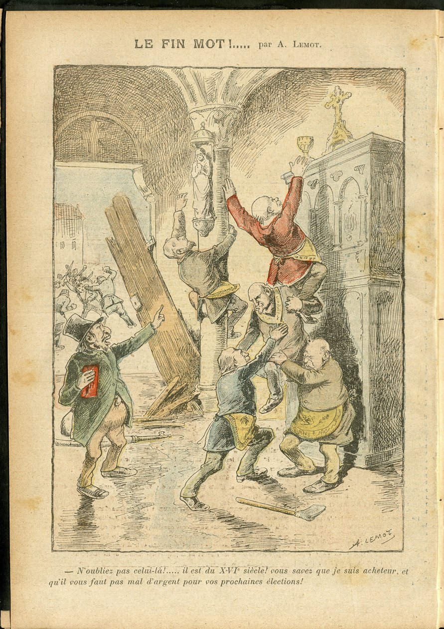 Illustration av Achille Lemot (1846-1909) i Le Pelerin, 25/02/06 - Antisemitism, Religion Tro, Katolsk katolicism - Separation av kyrka och stat, Inventeringar/reaktioner på inventeringar - Jude av Achille Lemot