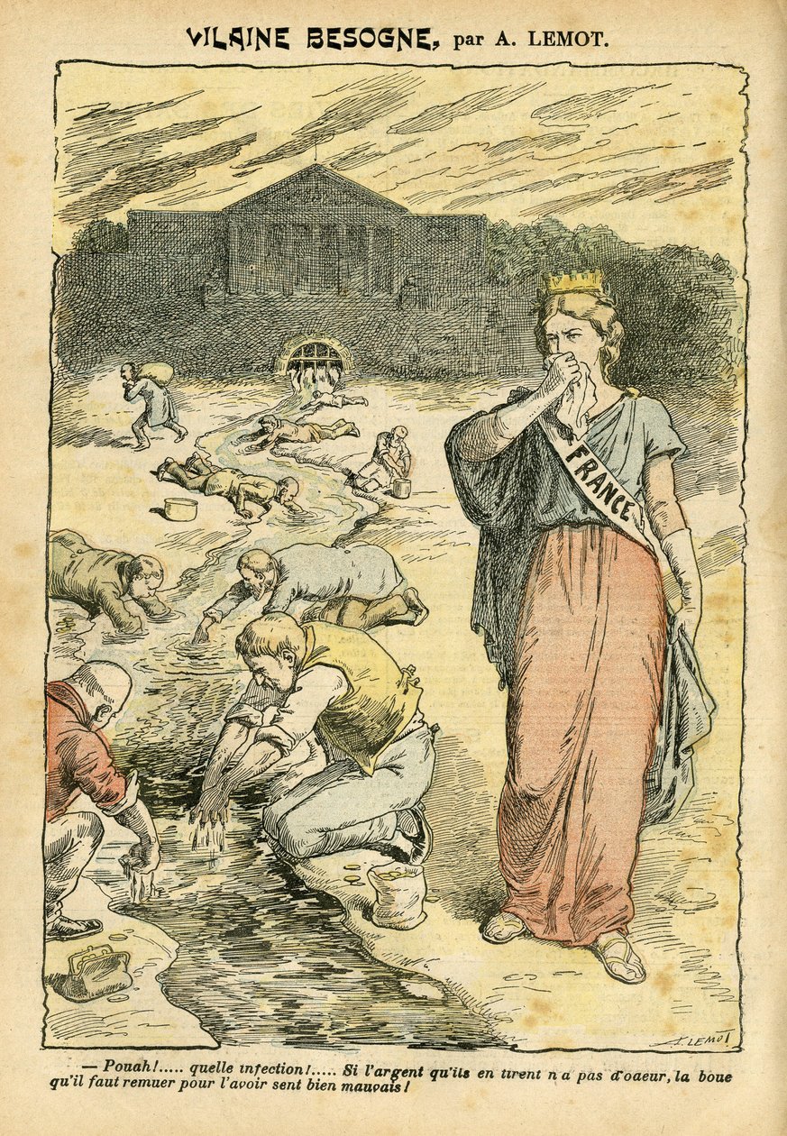 Illustration av Achille Lemot (1846-1909) i Le Pelerin, 26/06/04 - Vilaine-arbete - Republicain Republique, Religion Faith, Silver, Deputeradekammaren Hemicycle, Bloc des gauche - Marianne, Frankrike (Allegorie de) - Tvätt/tvätt av Achille Lemot