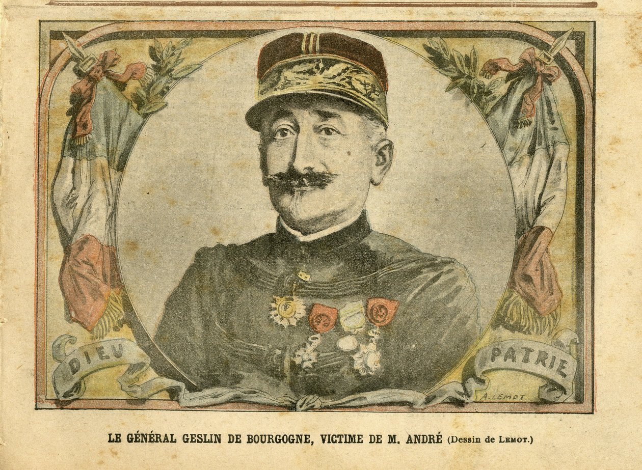 Illustration av Achille Lemot (1846-1909) i Le Pelerin, 27/03/04 - General Geslin av Bourgogne. Andrew - Army, Case of the Cards - Andrew Louis, generalgeneraler, Julius Henry Geslin av Bourgogne (1812-1897) av Achille Lemot