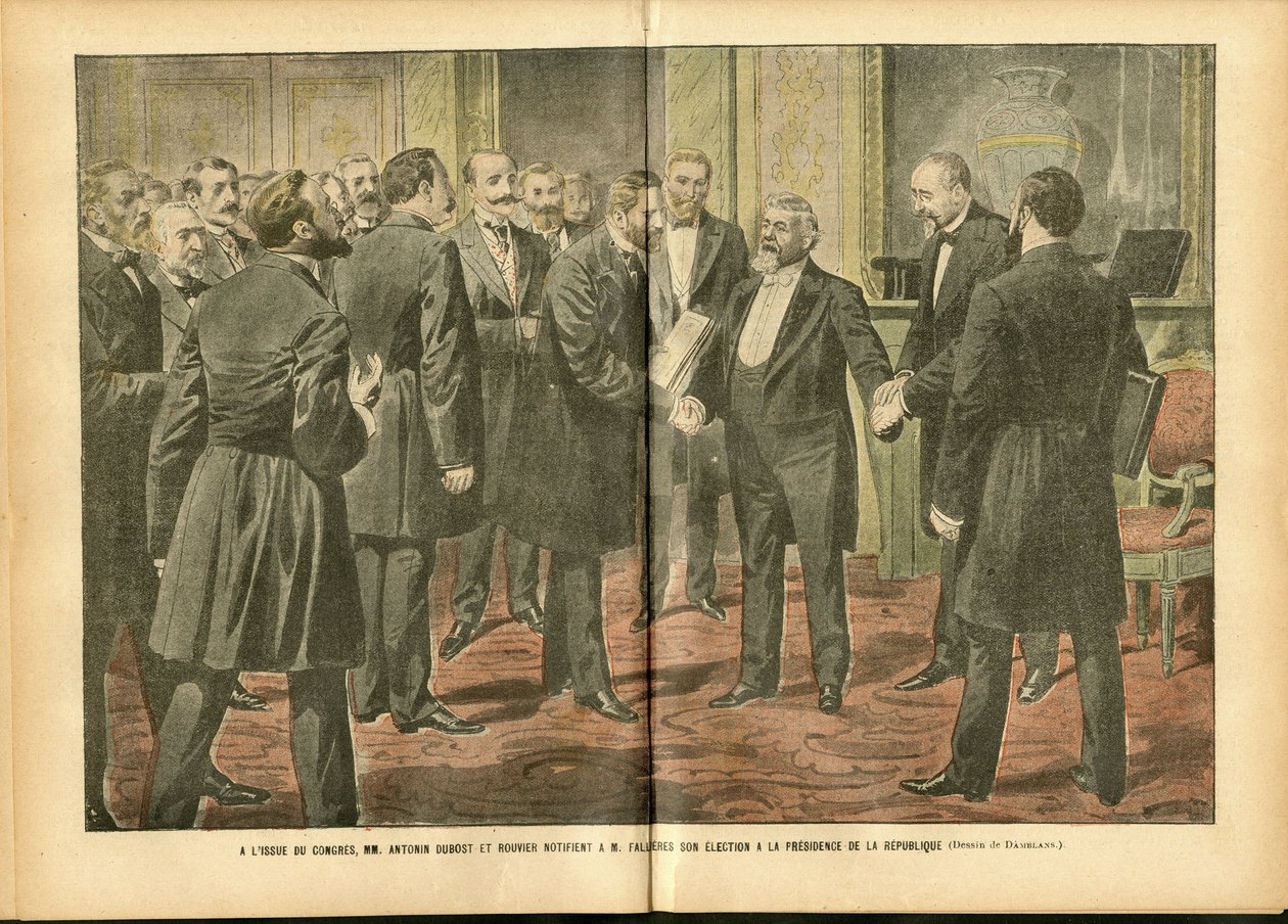 Illustration av Achille Lemot (1846-1909) i Le Pelerin, 28/01/06 - Val, republikens president - Fallieres Armand (1841-1931) av Achille Lemot
