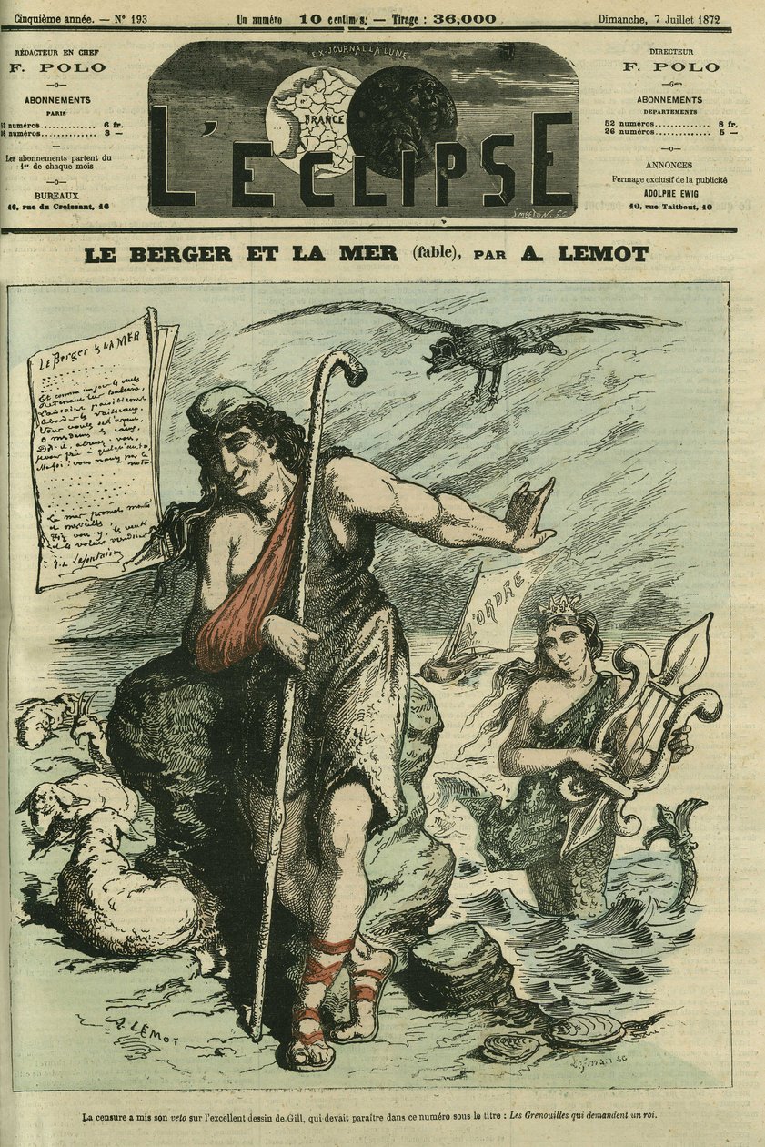 The Shepherd and the Sea illustrerar en fabel som ersätter den tecknade filmen av Gill "The Frogs Who Ask for a King"" förbjuden av censur. Omslag i "" L