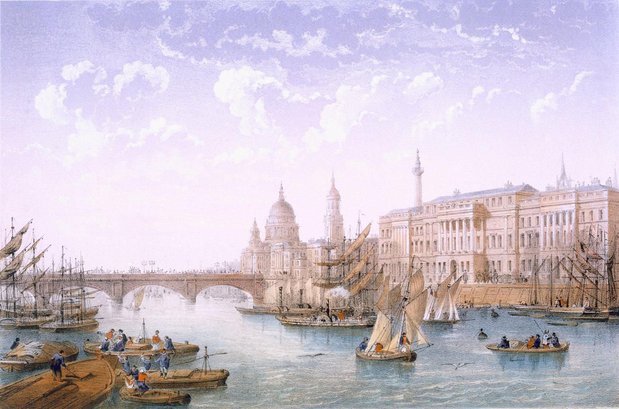 Custom House och London Bridge, 1862. av Achille Louis Martinet