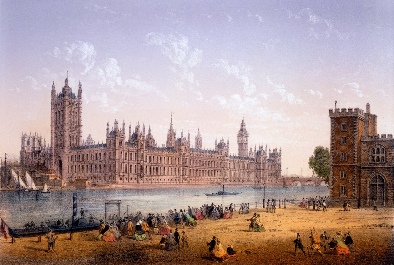 Parlamentets hus från South Bank, tryck av Ch. Riviere, 1862 av Achille Louis Martinet