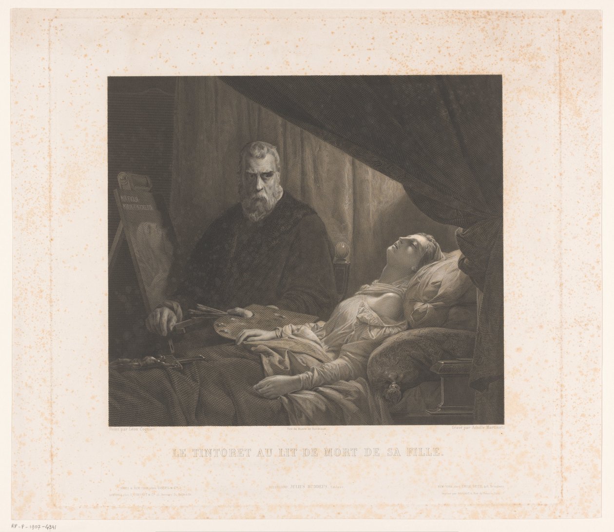 Il Tintoretto porträtterar sin dotter på sin dödsbädd Le Tintoret au lit de mort de sa fille (titel på objekt) av Achille Louis Martinet