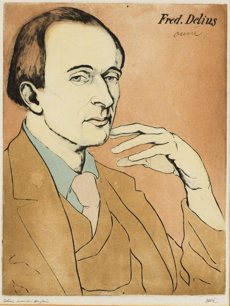 Porträtt av kompositören Frederick Delius 1862-1934. av Achille Ouvré