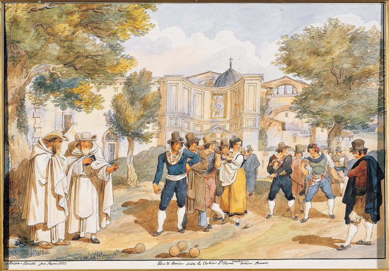 Spelar bowls på Santa Maria degli Angeli i Rom, Achille Pinelli (1809-1841), Italien av Achille Pinelli