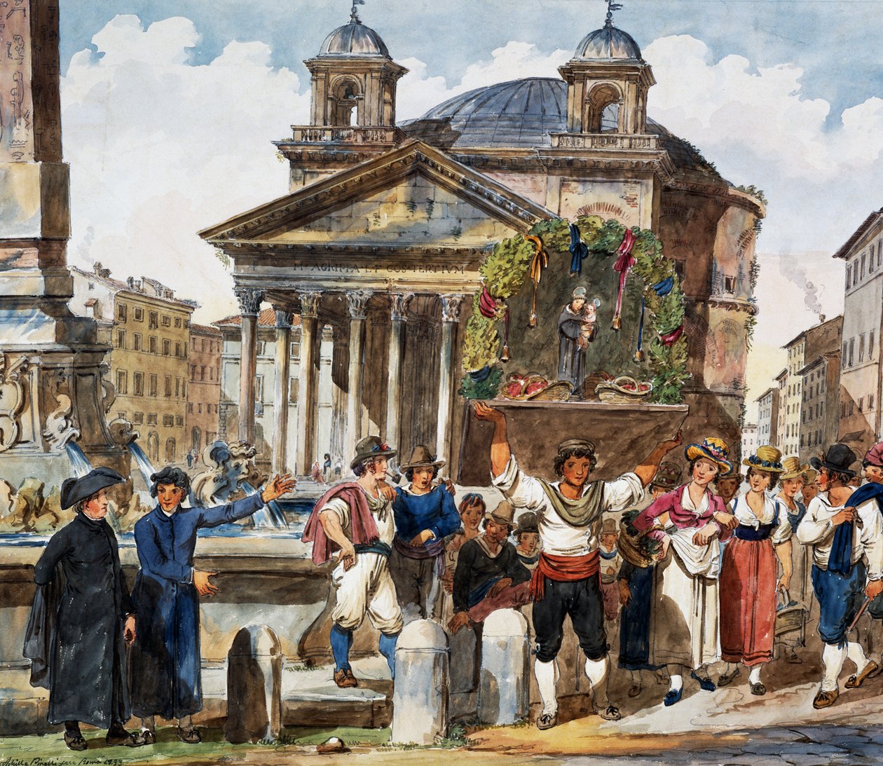 Jordgubbsfestival på Pantheon i Rom, akvarell av Achille Pinelli (1809-1841), Italien av Achille Pinelli