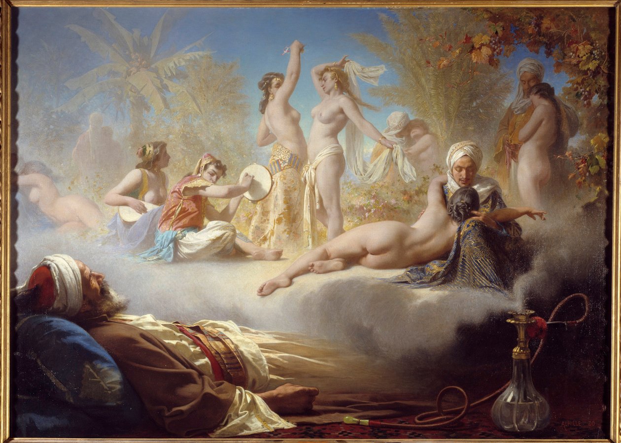 Den troendes dröm En muslim som sover efter att ha rökt orientaliska dansares narguile dröm. Målning av Achilles Zo (1826-1901) 1800-talets sön. 1,04x1,58 m Bayonne, Musée Bonnat av Achille Zo