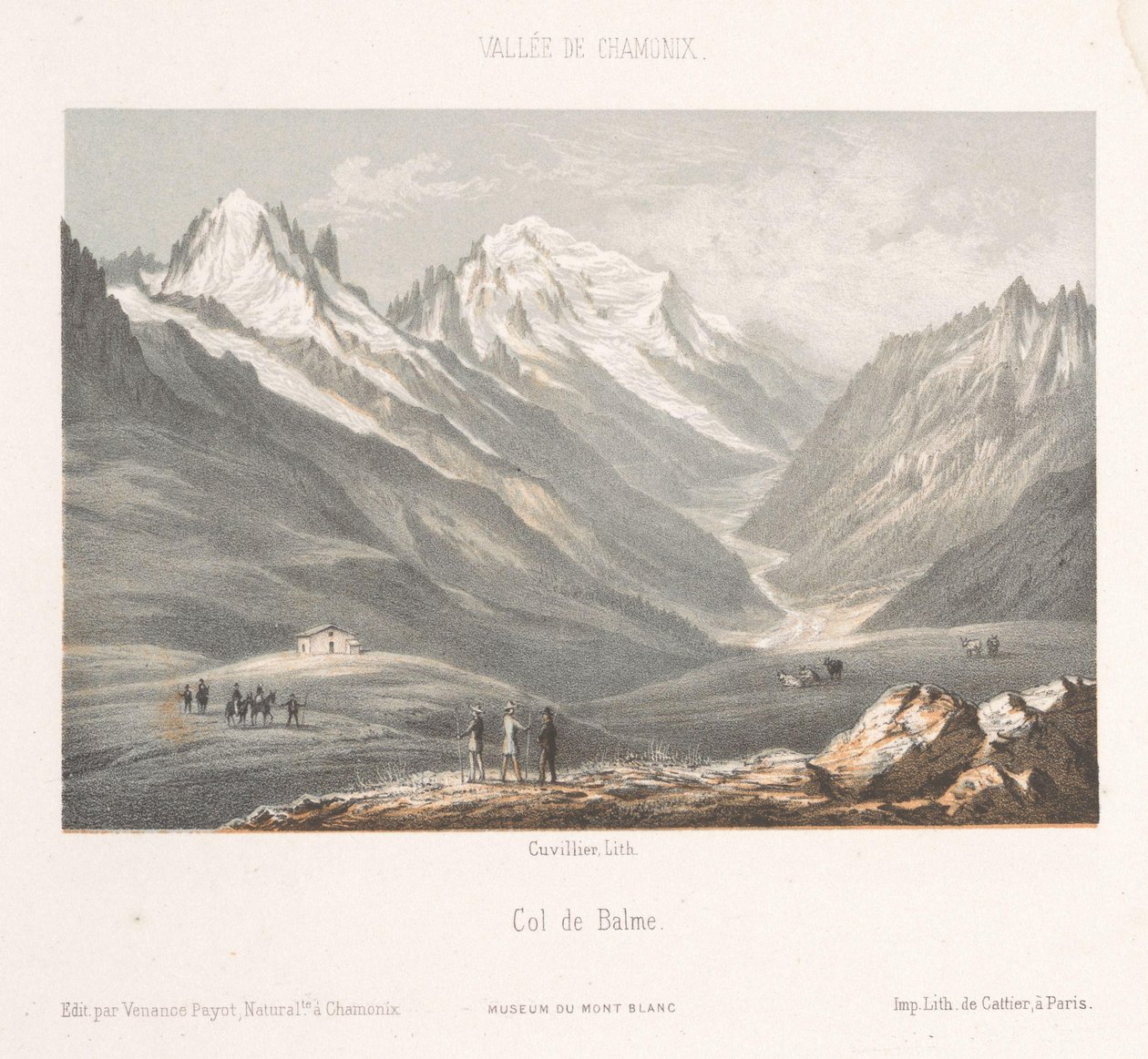 Utsikt över byn Les Planards på vägen till Montenvers Les Planaz, chemin du Montanvert (titel på objekt) Memory of Chamonix-Mont-Blanc (serietitel) Museum du Mont Blanc (serietitel) av Ad. Cuvillier