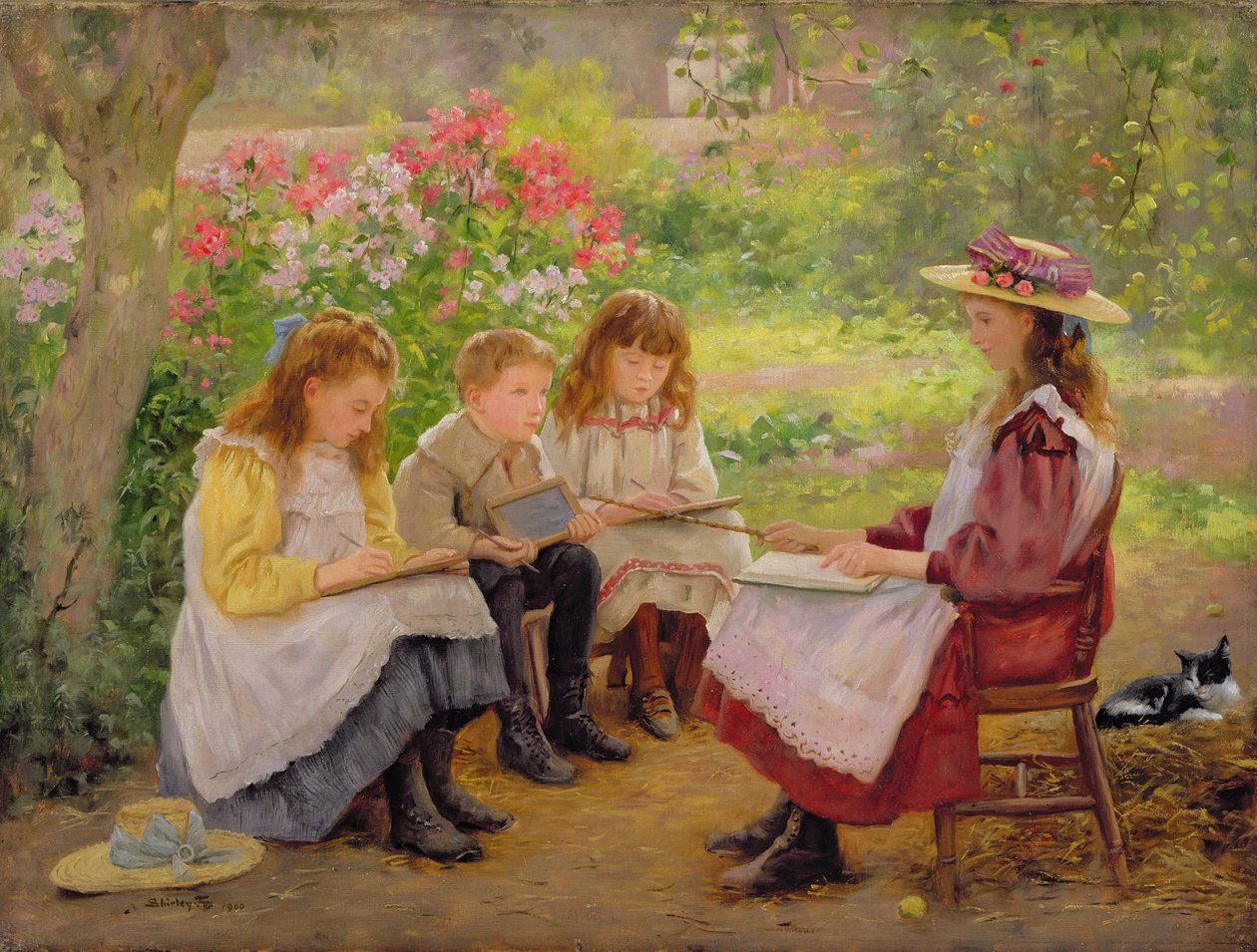 Lektion i trädgården, 1900 av Ada Shirley Fox