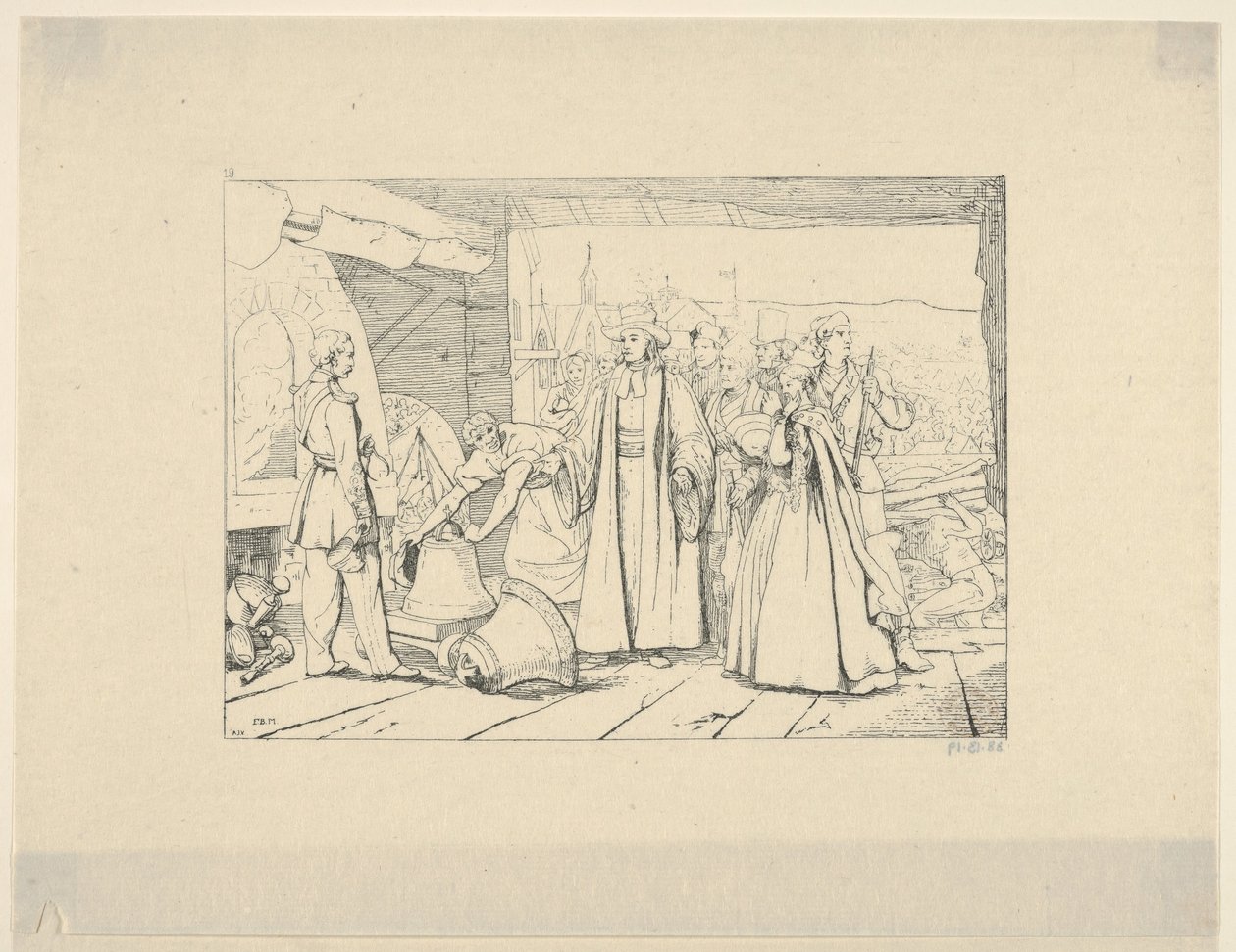 Erbjudande av klockor som ska kastas in i kanoner från Confederate War Etchings, 1861-63. av Adalbert John Volck