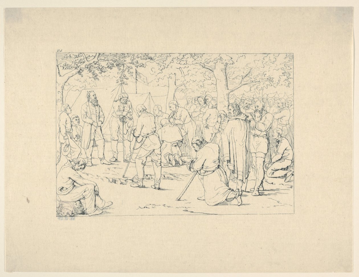 Bön i Stonewall Jacksons läger från Confederate War Etchings, 1861-63. av Adalbert John Volck