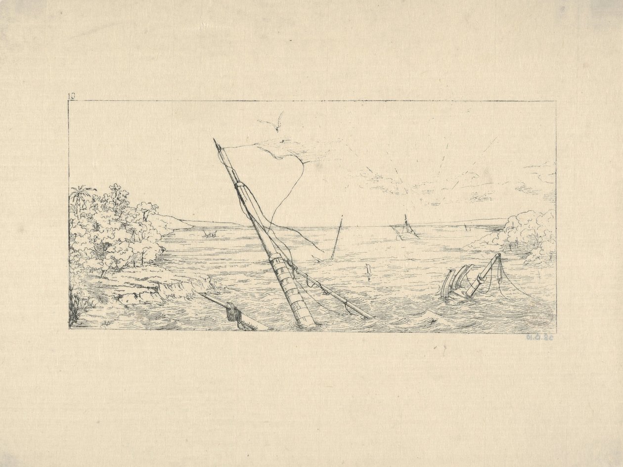 Stenblockad utanför Charleston, South Carolina från Confederate War Etchings, 1861-63. av Adalbert John Volck