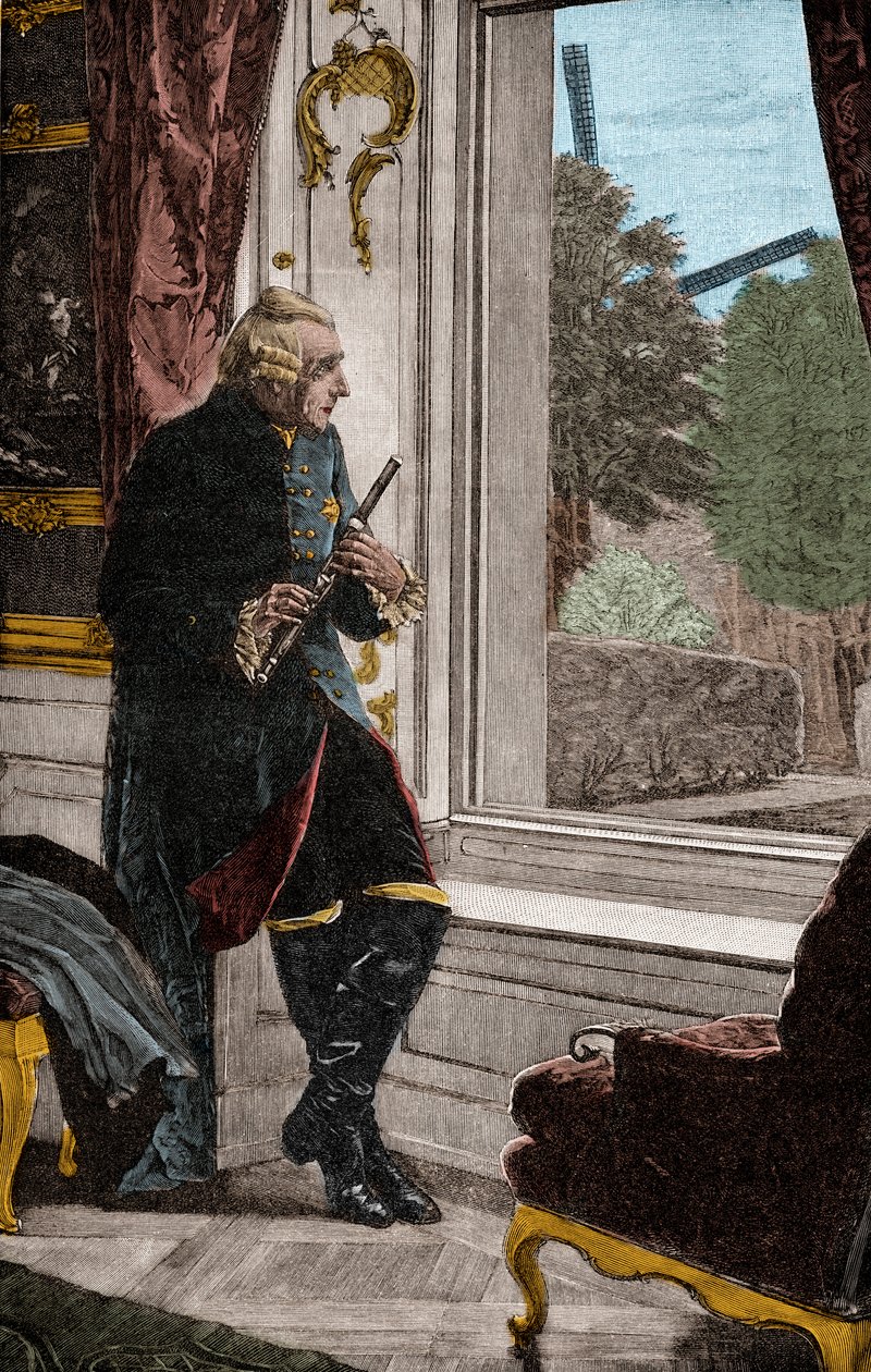 Kungen vid flöjten - FREDERICK II (1712-1786) Känd som Fredrik den store kungen av Preussen av Adalbert von (after) Roessler