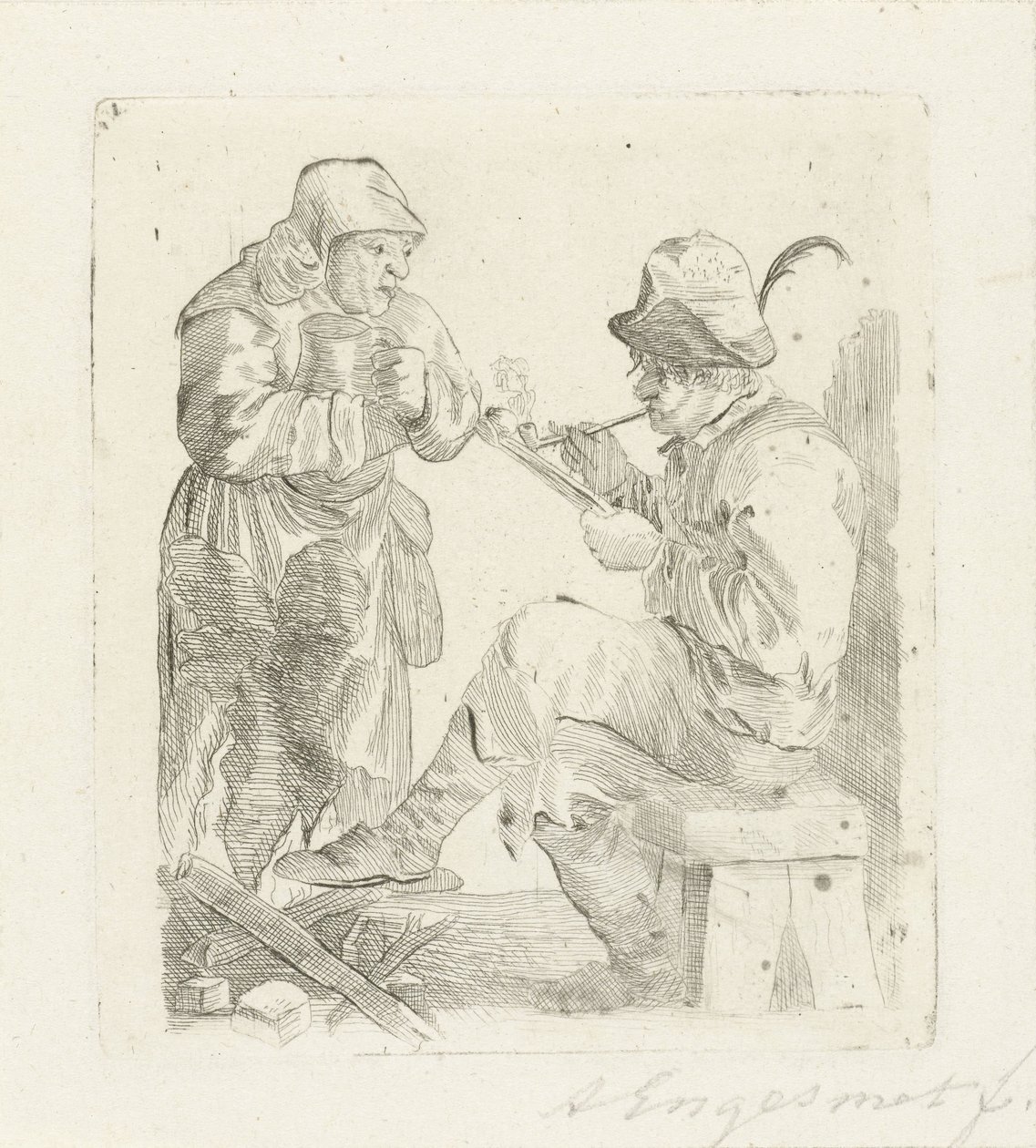 Rökande man av Adalbertus Engelsmet (signed by artist)