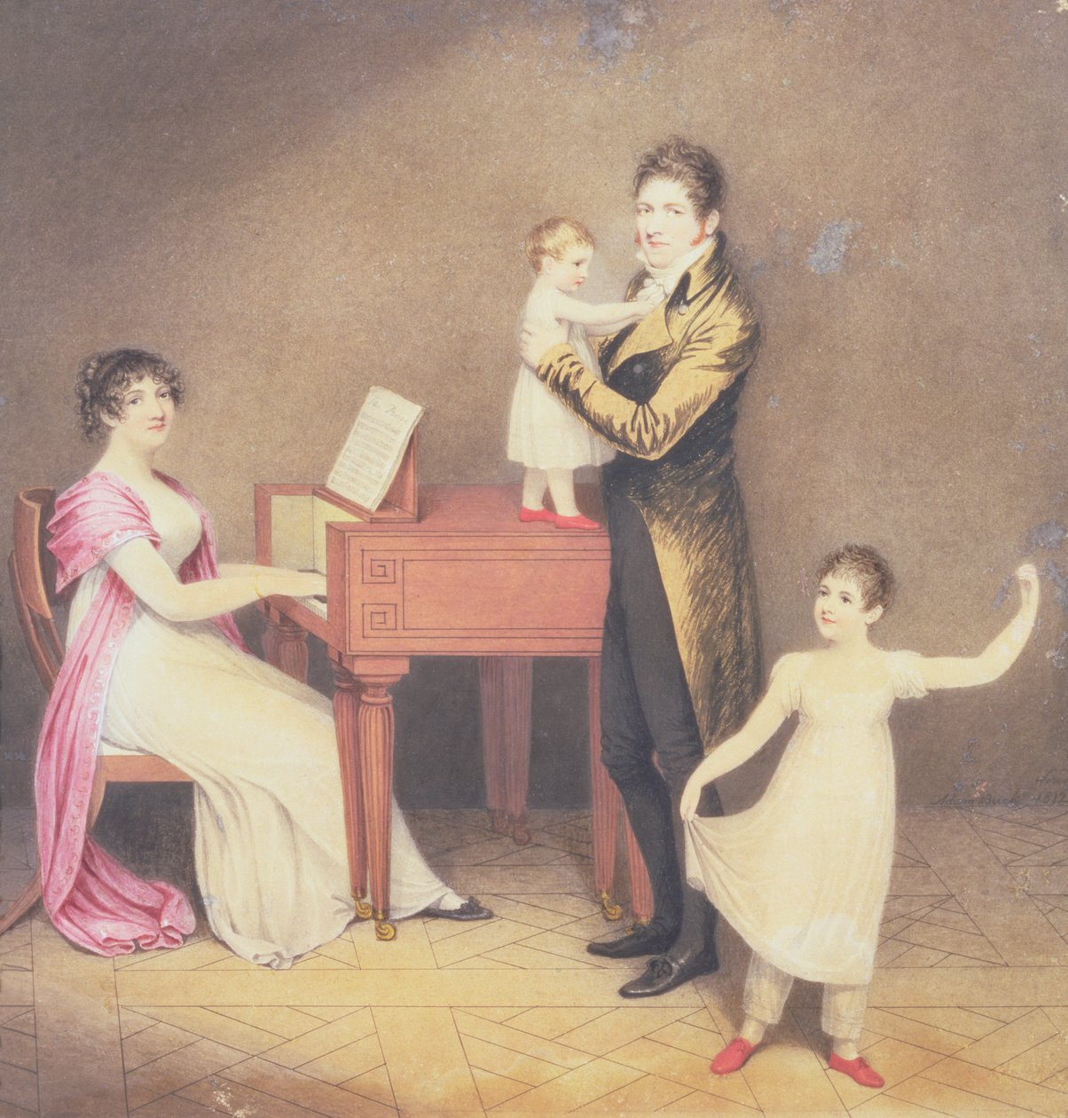 Charles Moran och hans fru Jane Bodin med Jane och William, 1812 av Adam Buck