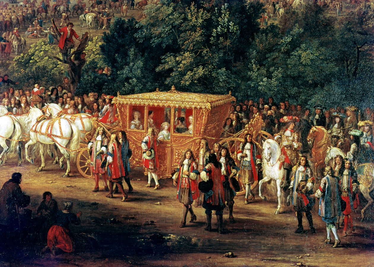 Ludvig XIV:s (1638-1715) och Maria Theresias (1638-83) intåg i Arras, 30 juli 1667 (detaljer) av Adam Frans van der Meulen