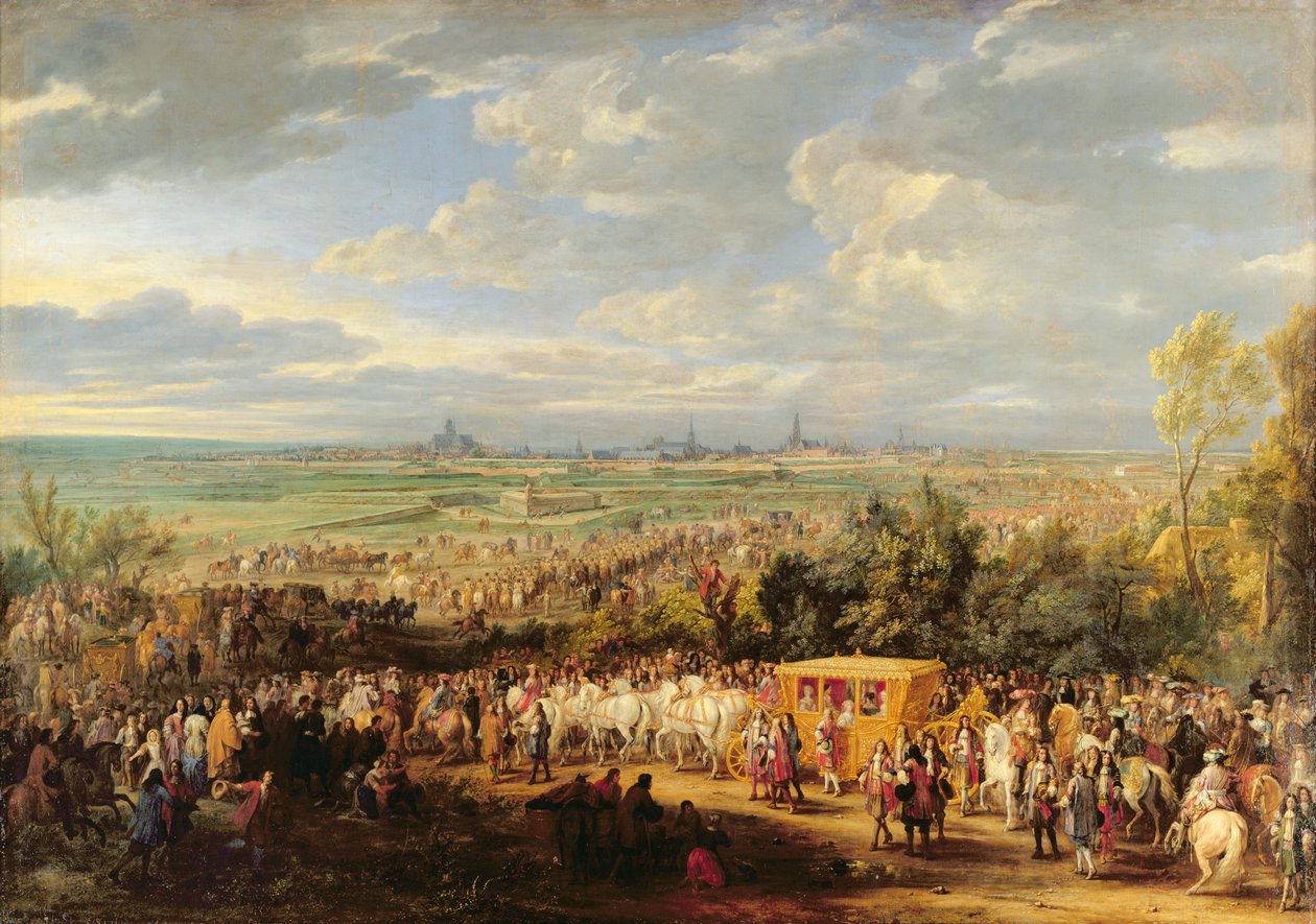 Ludvig XIV:s (1638-1715) och Marie-Therese (1638-83) av Österrikes inresa i Arras, 30 juli 1667, ca 1685 av Adam Frans van der Meulen