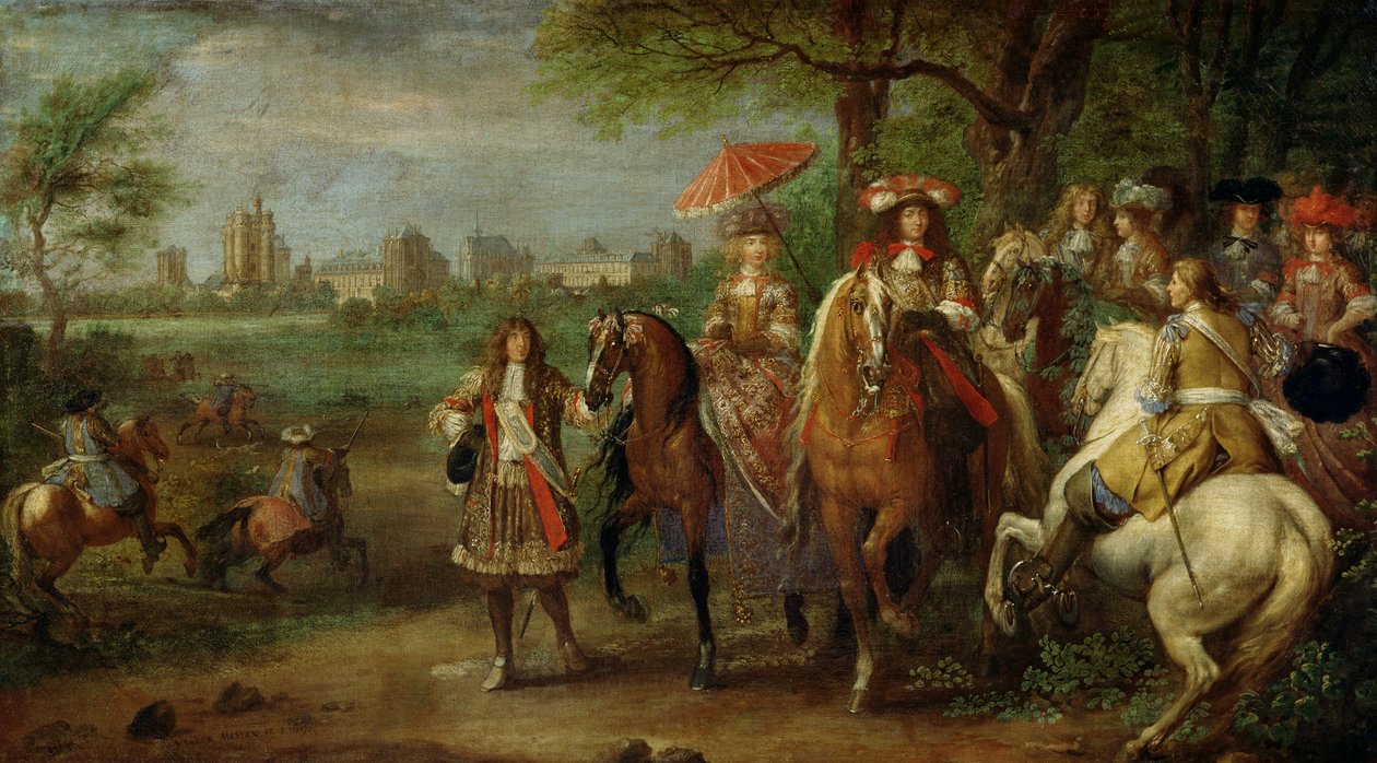 Utsikt över Chateau de Vincennes med Ludvig XIV (1638-1715) och Maria Theresia (1638-83) av Österrike, 1669 av Adam Frans van der Meulen