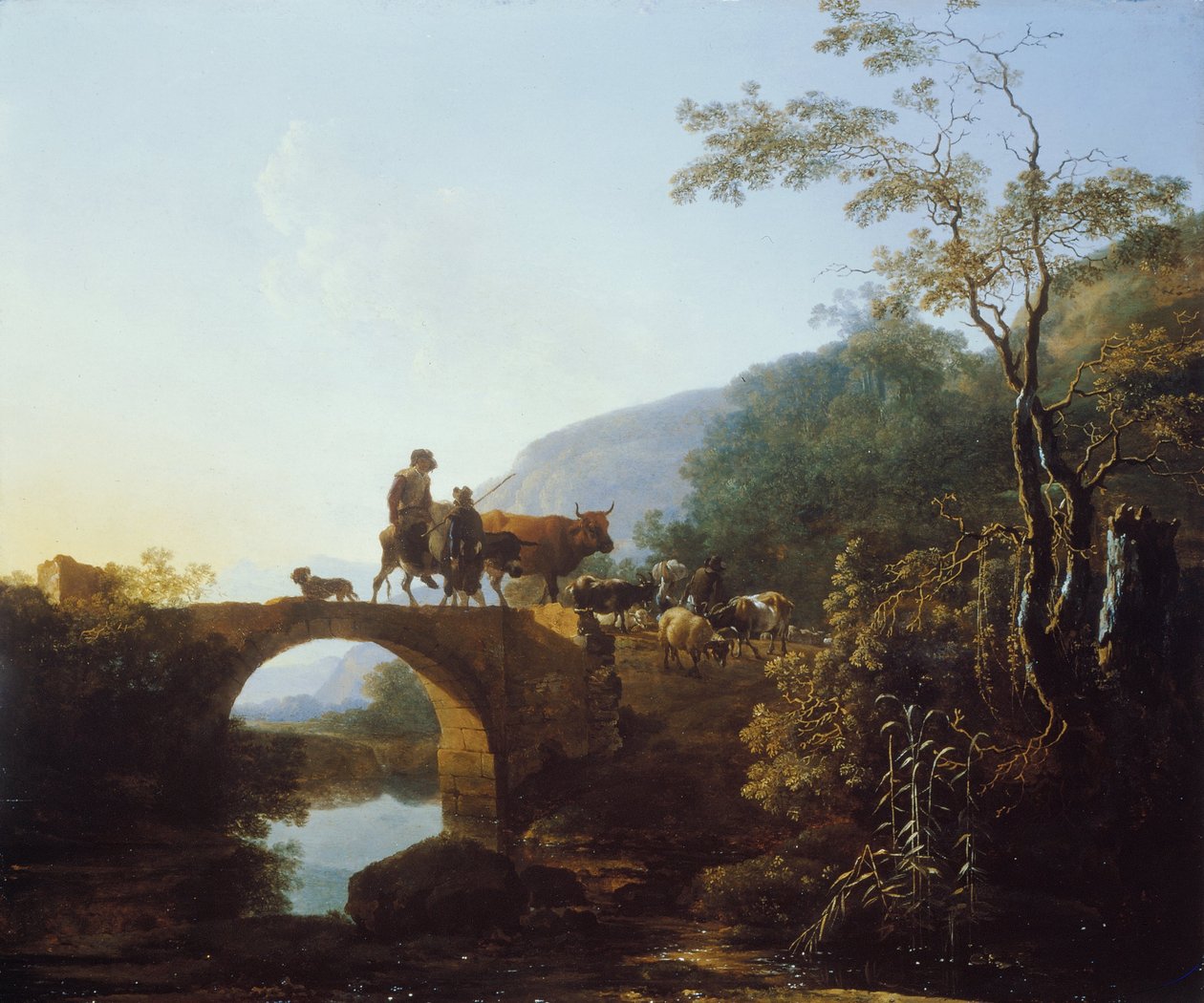 Bridge in an Italian Landscape av Adam Pynacker