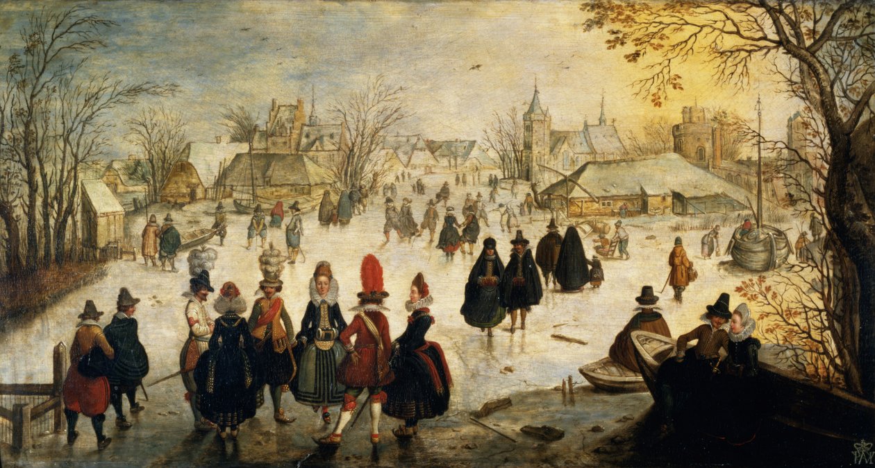Skridskoåkningsscen (panel) av Adam van Breen
