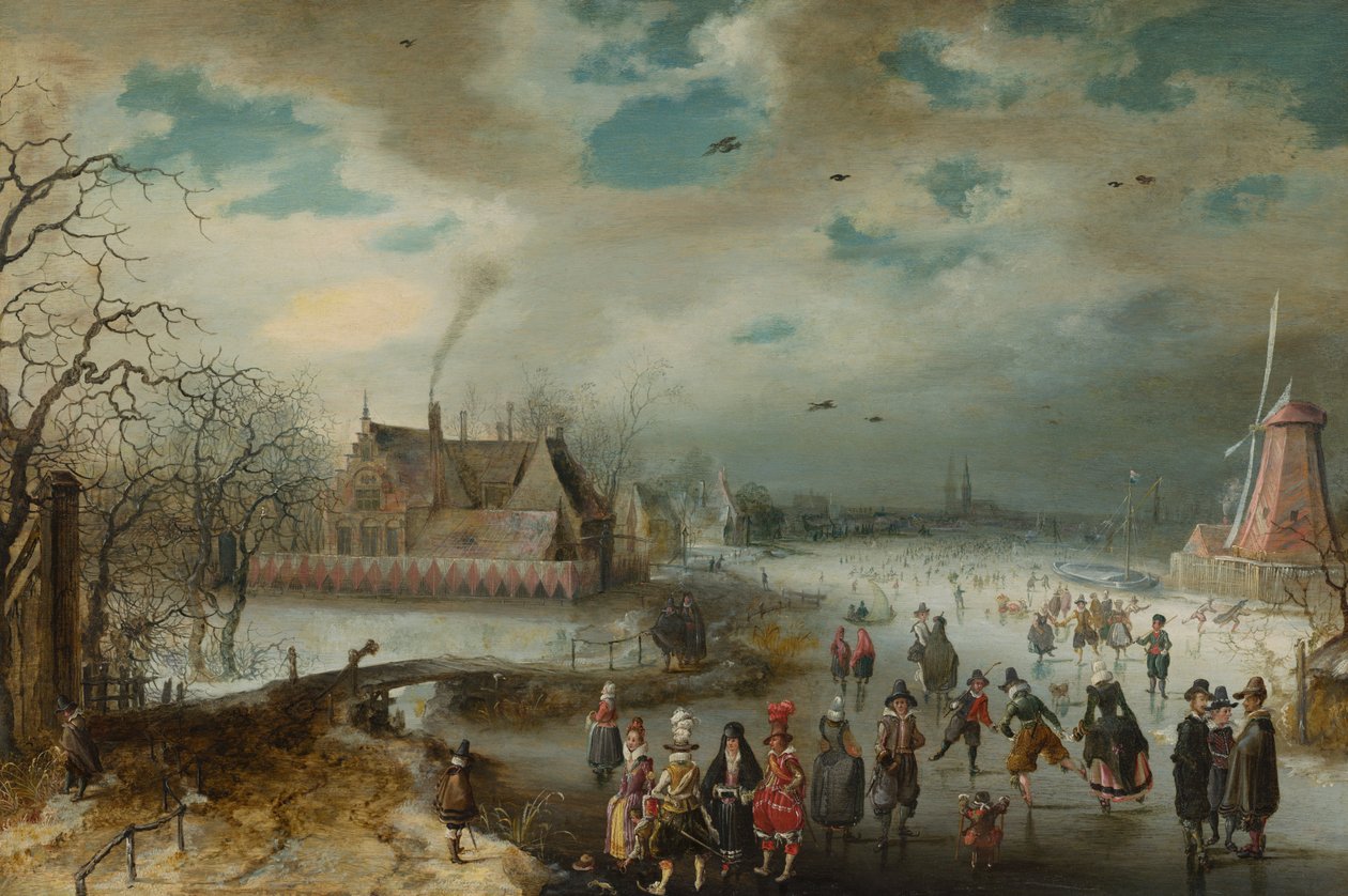 Skridskoåkning på Frozen Amstel River av Adam van Breen
