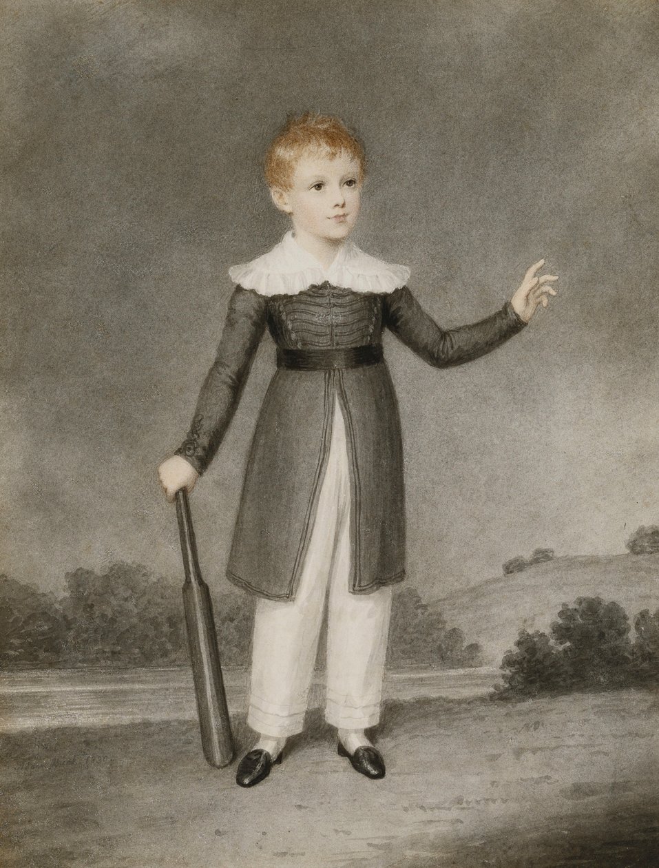 Porträtt av Edward Currie som håller en cricketfladdermus, 1830 av Adam Buck