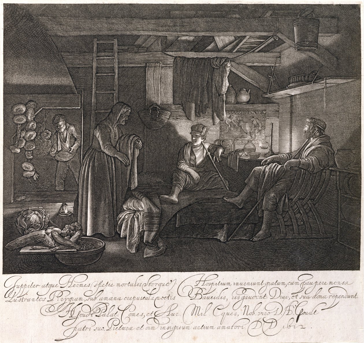 Filemon och Baucis hus, graverat av greve Hendrik Goudt (1585-1630) av Adam Elsheimer