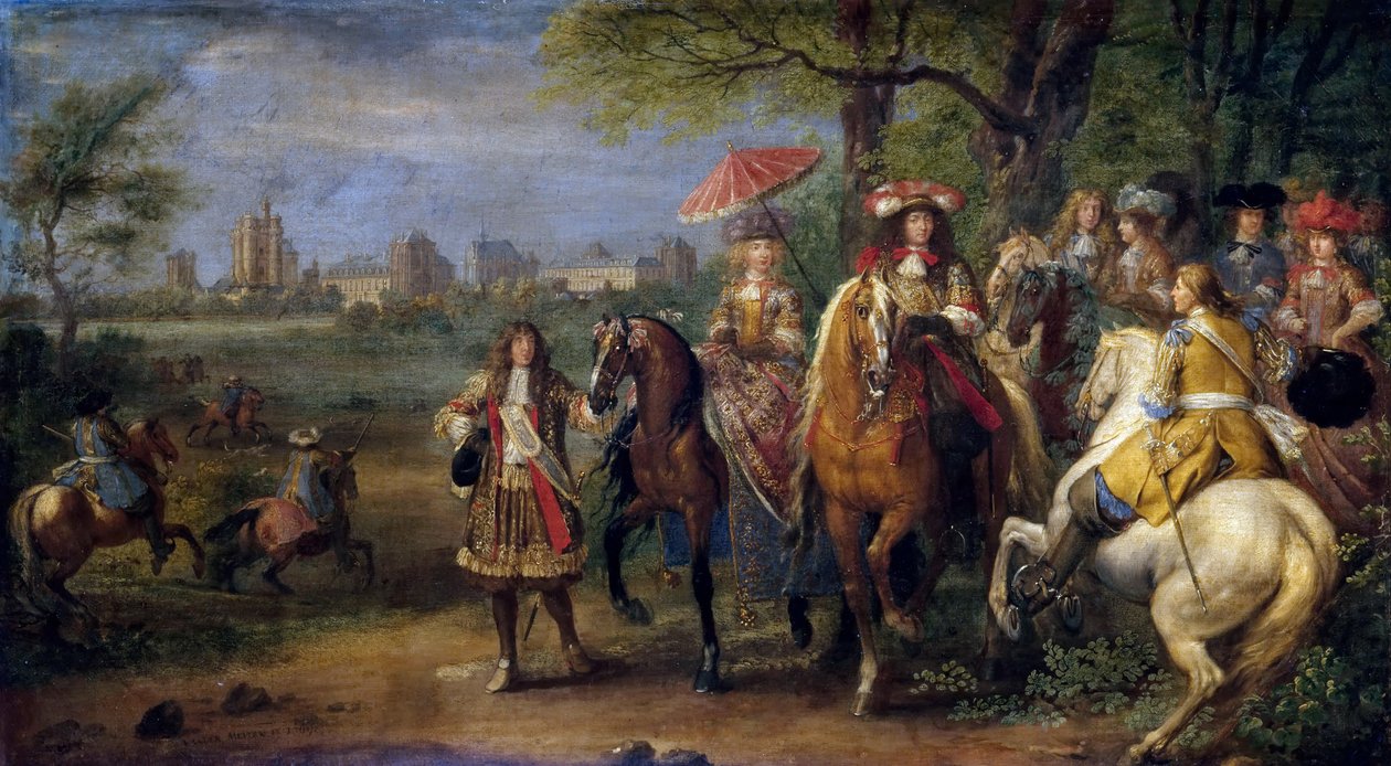 Chateau de Vincennes med Ludvig XIV och Marie Therese med deras hov 1669 av Adam Frans Meulen van der