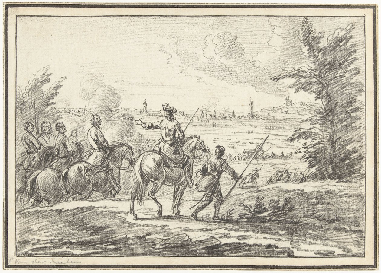 Ryttare på en kulle framför en stad av Adam Frans van der Meulen (possibly)